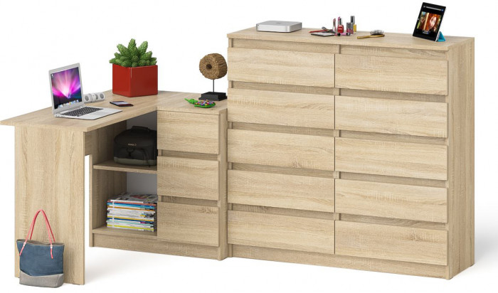 Мори Стол компьютерный МС-16 правый + Комод МК1200.10, цвет дуб сонома, ШхГхВ 244,8х84,9х115 см., выдвижные ящики справа, НЕ универсальная сборка