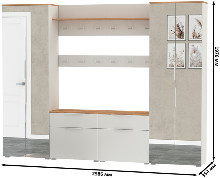 Октава Прихожая 36, белый шагрень/дуб крафт золотой/фасады МДФ белый шагрень