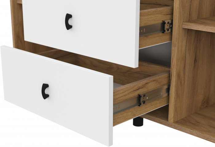 Комод 3 ящика двухстворчатый Байкал, Дуб Золотой, Белый матовый