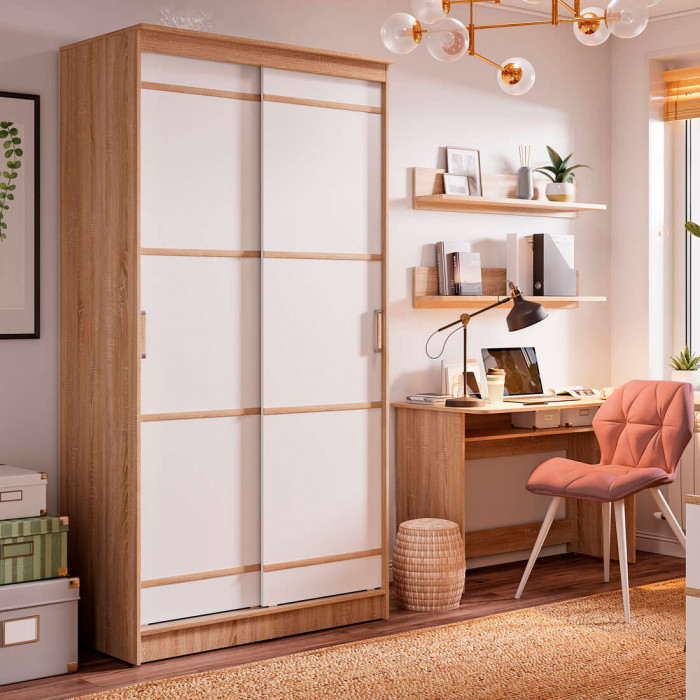 "Сакура" шкаф-купе 1,14м (1140х2216х610) дуб сонома/белый