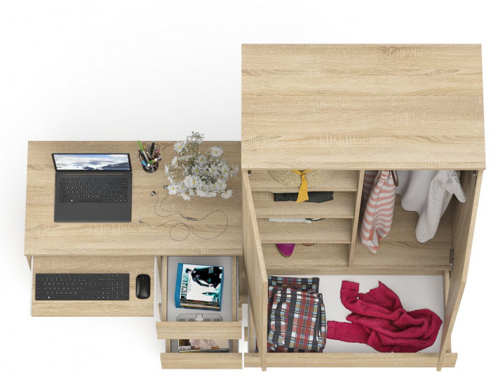 Мори компьютерный стол МС-6 правый + Шкаф МШ900.1, дуб сонома