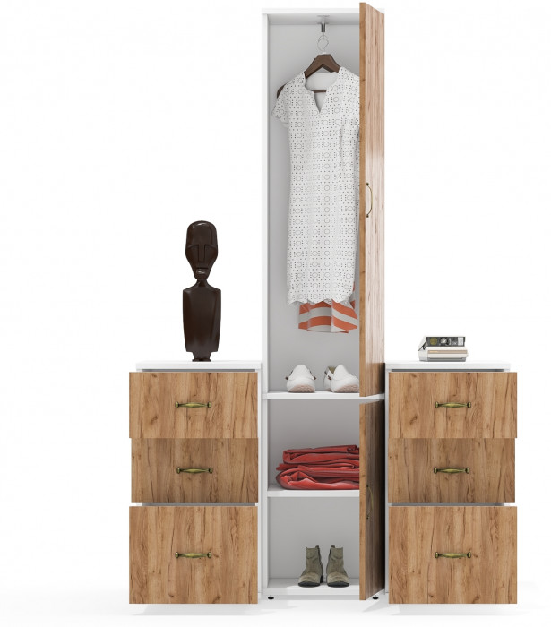 Лидер-8 Пенал МД 21Б + Тумба МД 3.16 + Тумба МД 3.16, белый шагрень/крафт золото