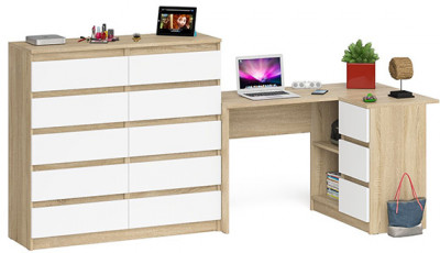 Мори Стол компьютерный МС-16 правый + Комод МК1200.10, цвет дуб сонома/белый, ШхГхВ 244,8х84,9х115 см., выдвижные ящики справа, НЕ универс. сборка