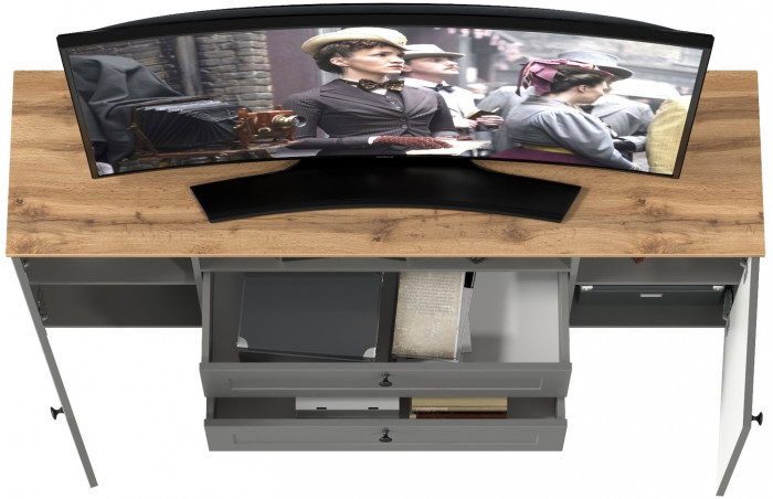 Остин 16.47 Тумба под ТВ, серый графит/дуб крафт золотой