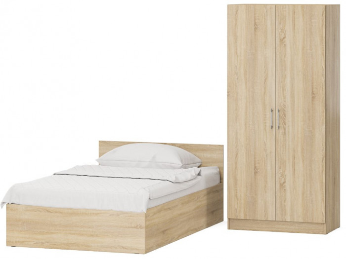 Кровать 1200 + Шкаф 2-х створчатый Стандарт, дуб сонома