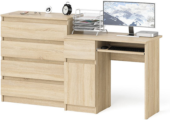 Мори компьютерный стол МС-1 левый + Комод МК800.4, дуб сонома