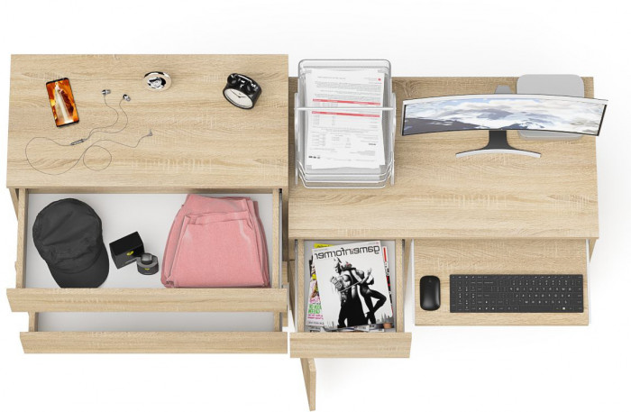 Мори компьютерный стол МС-1 левый + Комод МК800.4, дуб сонома