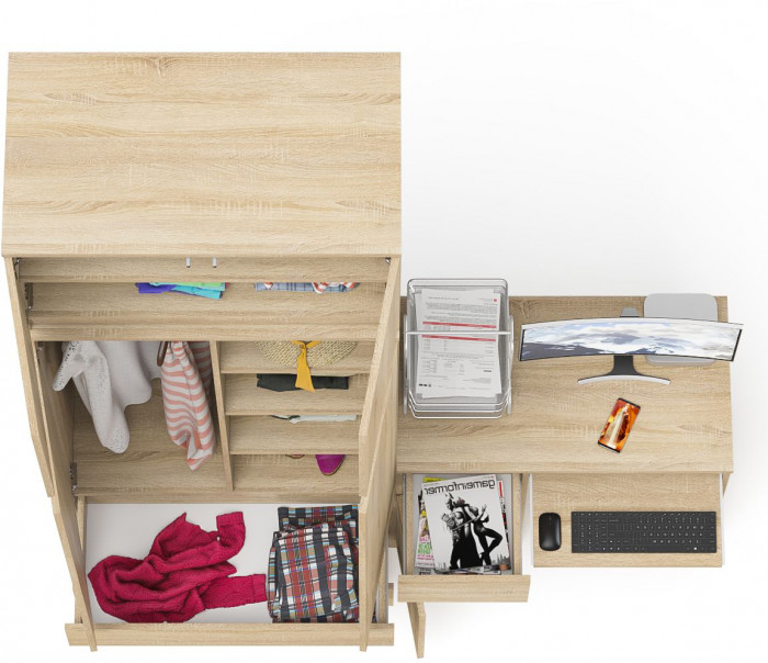 Мори компьютерный стол МС-1 левый + Шкаф МШ900.1 + Антресоль МА900.1, дуб сонома