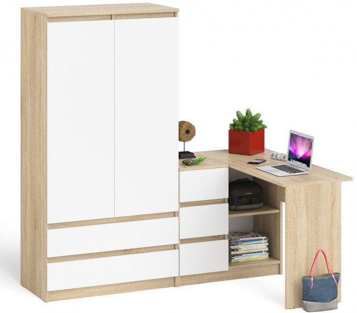 Мори Стол компьютерный МС-16 левый + Шкаф МШ900.1, цвет дуб сонома/белый, ШхГхВ 214,8х84,9х179,6 см., выдвижные ящики слева, НЕ универсальная сборка