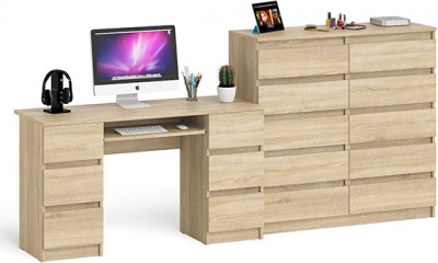 Мори Стол компьютерный МС-2 + Комод МК1200.10, цвет дуб сонома, ШхГхВ 255,8х50х115 см., универсальная сборка