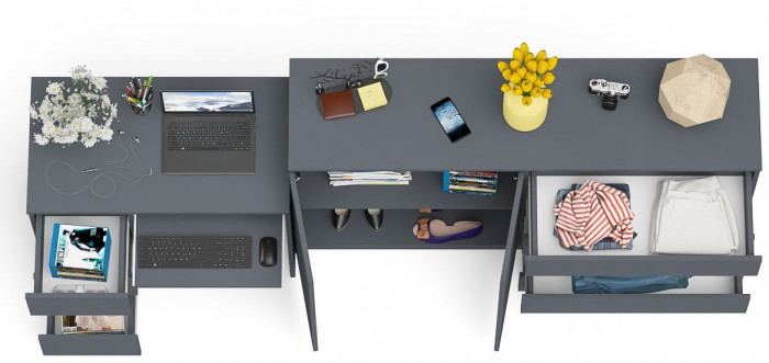 Мори Стол компьютерный МС-6 левый + Комод МК1600.1, цвет графит, ШхГхВ 250,4х50х94 см., выдвижные ящики слева, НЕ универсальная сборка