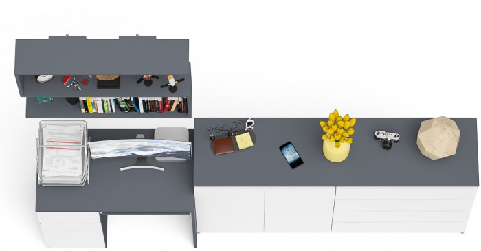 Мори компьютерный стол МС-1 левый + Комод МК1600.1 + Полка 900, графит/белый