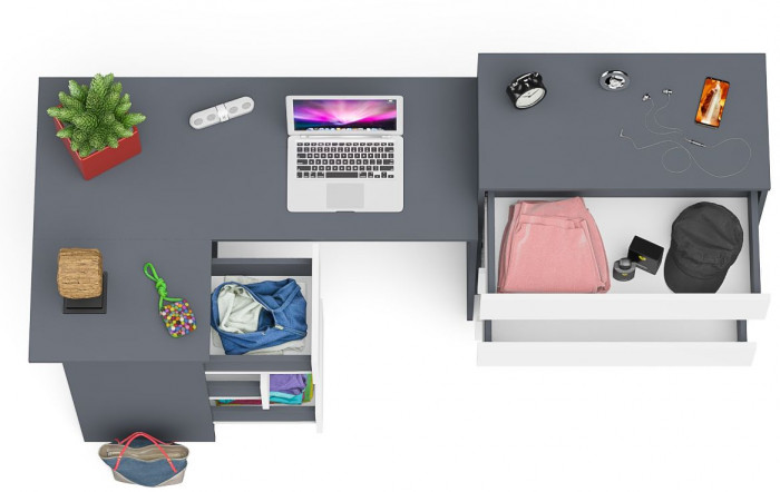 Мори компьютерный стол МС-16 левый + Комод МК800.4, графит/белый