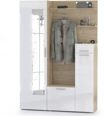 Лайн Прихожая № 01, цвет дуб крафт серый/фасады МДФ белый глянец, ШхГхВ 144,8х35,1х210 см., НЕ универсальная сборка