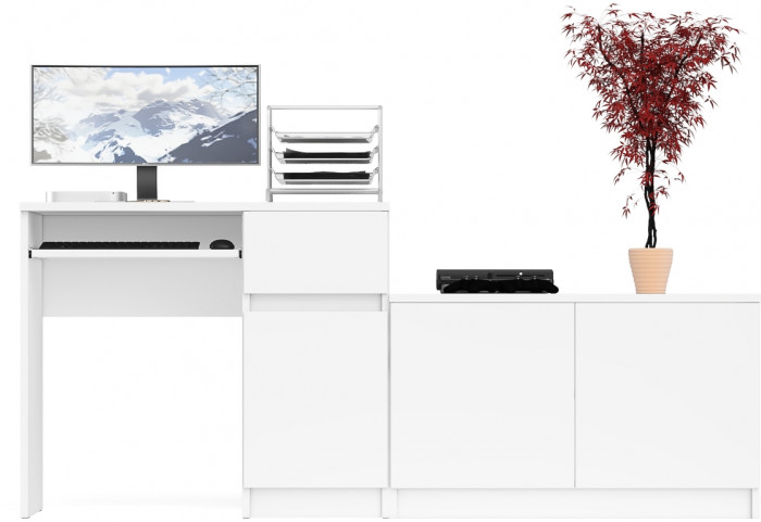 Мори Стол компьютерный МС-1 правый + Тумба МА900.1, цвет белый, ШхГхВ 180,4х50,4х76,6 см., выдвижной ящик справа, НЕ универсальная сборка