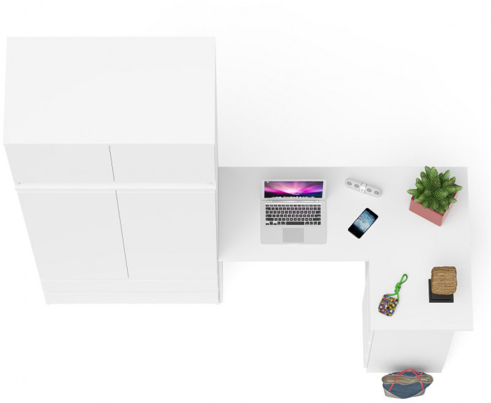 Мори Стол компьютерный МС-16 правый + Шкаф МШ900.1 + Антресоль МА900.1, цвет белый, ШхГхВ 214,8х84,9х234,2 см., выдвижные ящики справа, НЕ универ. сб.