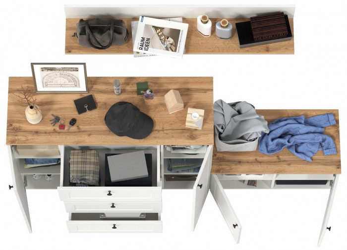 Остин Прихожая 67, белый шагрень/дуб крафт золотой