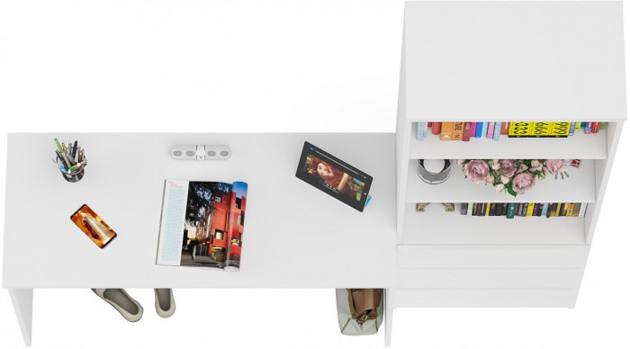 Мори Стол письменный МСП1200.1 + Стеллаж МСТ600.3, цвет белый, ШхГхВ 180,8х50х179,6 см., универсальная сборка