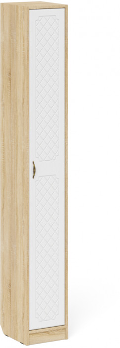 Прихожая П-6 Шкаф + Пенал, дуб сонома/фасады МДФ белое дерево фрезеровка ромб