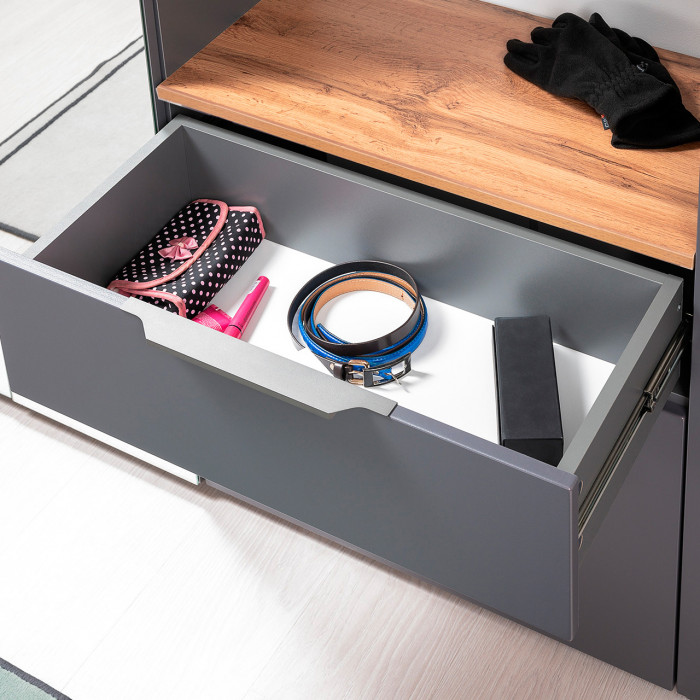 Октава Прихожая 36, цвет серый графит/дуб крафт золотой/фасады МДФ серый графит, ШхГхВ 258,6х35,4х197,6 см., универсальная сборка