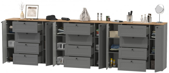 Остин 16.221 Комод + 16.221 Комод + 16.221 Комод, цвет серый графит/дуб крафт золотой, ШхГхВ 360х41,9х99,3 см.