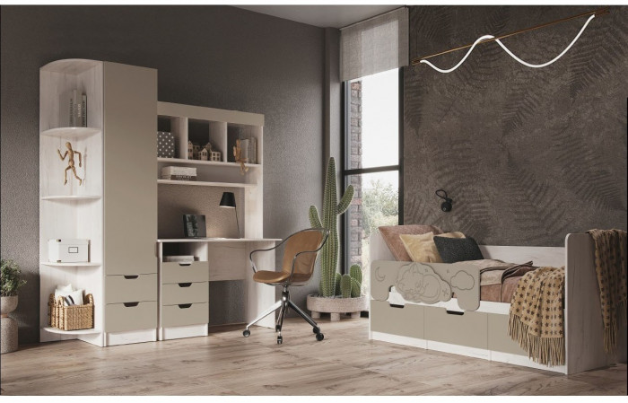 Модульная детская Юниор-4, композиция 1 (Шарли бриз, Крафт белый)