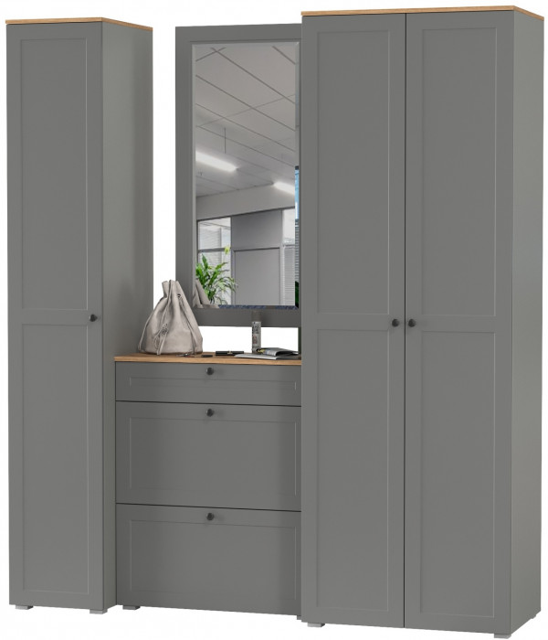 Остин Прихожая 40, цвет серый графит/дуб крафт золотой, ШхГхВ 200х54,3х229,6 см., универсальная сборка