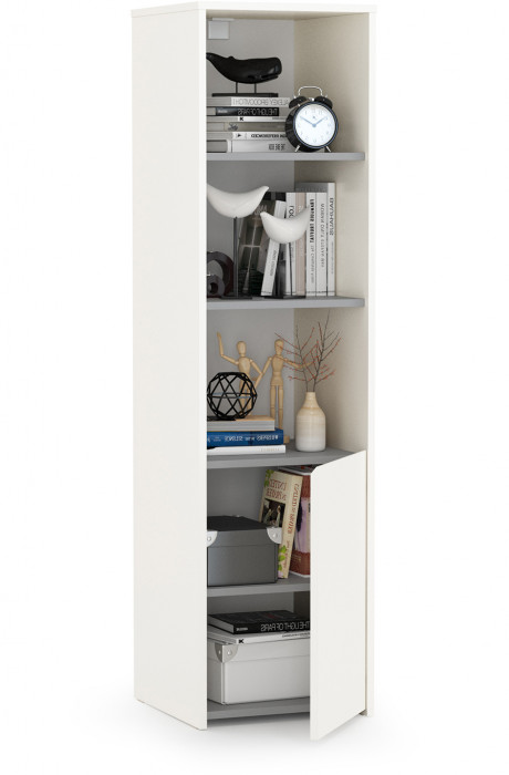 Торонто 13.13 Шкаф комбинированный, белый шагрень/стальной серый