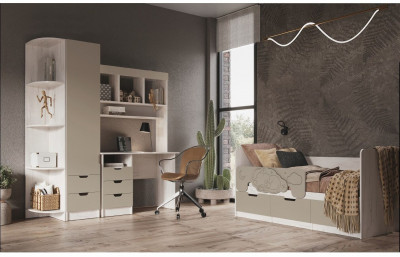 Модульная детская Юниор-4, композиция 1 (Шарли мокко, Крафт белый)