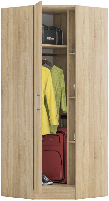 Стандарт Шкаф угловой, цвет дуб сонома, ШхГхВ 81,2х81,2х200 см., универсальная дверь, боковина для соединения со шкафами глубиной 52 см.