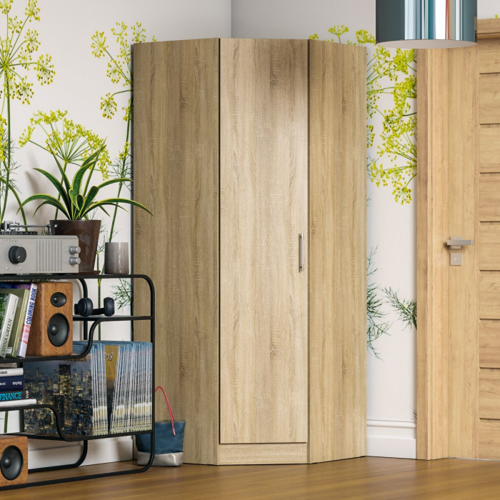 Стандарт Шкаф угловой, цвет дуб сонома, ШхГхВ 81,2х81,2х200 см., универсальная дверь, боковина для соединения со шкафами глубиной 52 см.