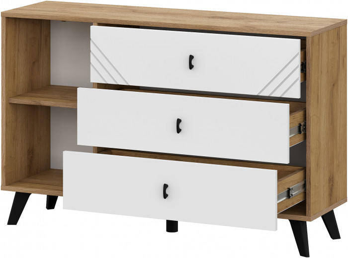 Комод 3 ящика Байкал (со створкой), Дуб Золотой, Белый матовый