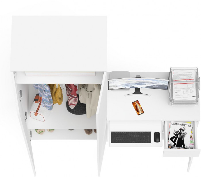 Мори компьютерный стол МС-1 правый + Шкаф МШ800.1, белый