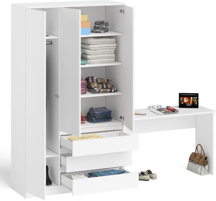 Мори Стол письменный МСП1200.1 + Шкаф МШ1200.1, цвет белый, ШхГхВ 240,8х50,4х209,6 см., универсальная сборка