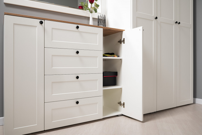 Остин Прихожая 50, цвет белый шагрень/дуб крафт золотой, ШхГхВ 200х54,3х210 см., универсальная сборка