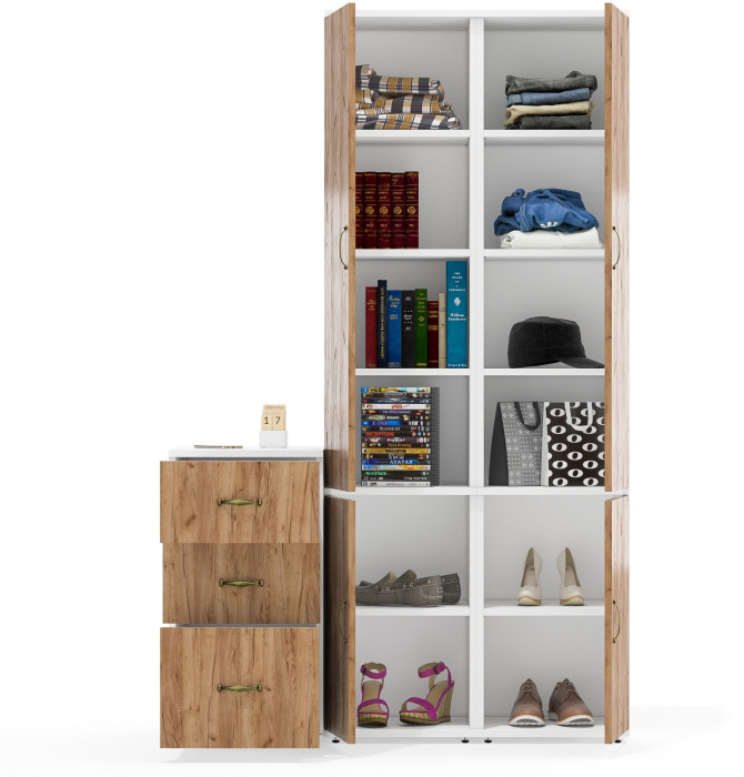 Лидер-8 Пенал МД 22Б + Пенал МД 22Б + Тумба МД 3.16, белый шагрень/крафт золото