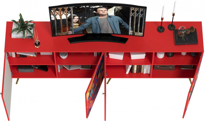 Кармин Комод-тумба 16.230.03 + Кармин Комод-тумба 16.230.03, цвет красный/белый, ШхГхВ 230,6х42,6х93,2 см., фасады с рисунком Бразильские домики