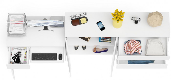 Мори компьютерный стол МС-1 левый + Комод МК1600.1, белый