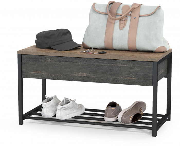 Трувор 13.241.03 Тумба для обуви, цвет дуб гранж песочный/интра, ШхГхВ 80х36,6х42,2 см.