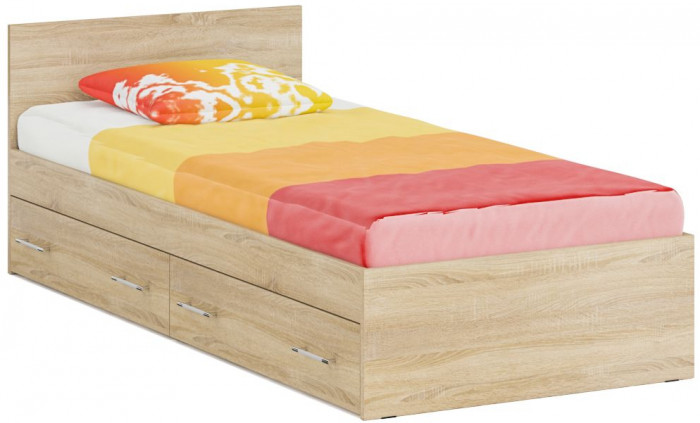 Кровать с ящиками 0900 + Шкаф 2-х створчатый Стандарт, цвет дуб сонома, ШхГхВ 93,5х203,5х70 + 90х52х200 см., сп.м. 900х2000 мм., б/м, основание есть