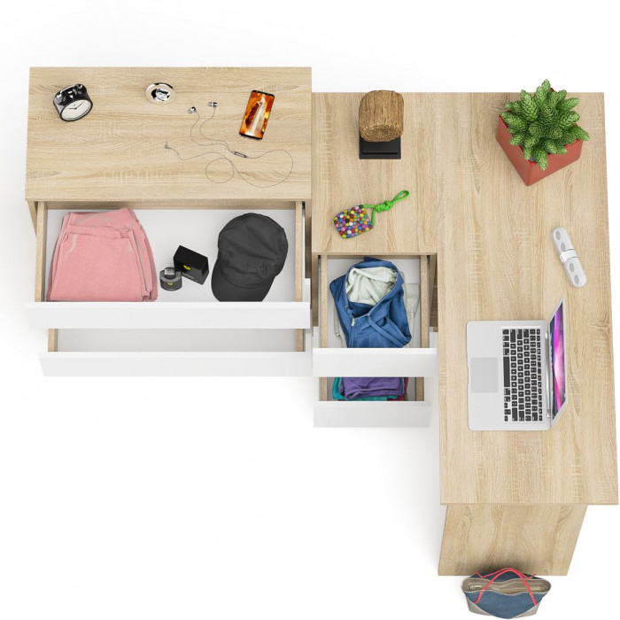 Мори компьютерный стол МС-16 левый + Комод МК800.4, дуб сонома/белый