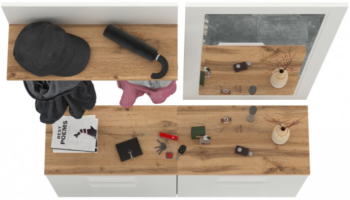 Октава Прихожая 39, белый шагрень/дуб крафт золотой/фасады МДФ белый шагрень