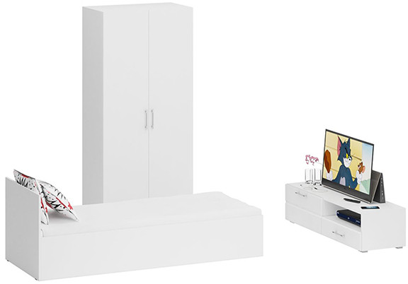 Спальня Стандарт 3-0800, белый/фасады ТВ тумбы МДФ белый глянец