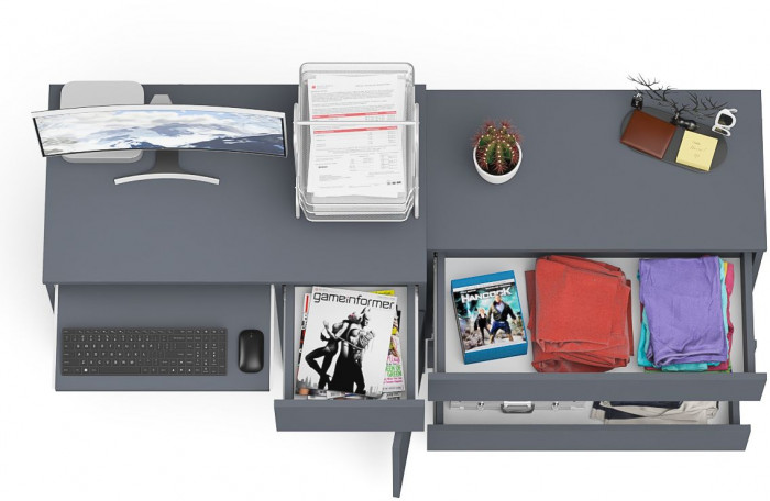 Мори компьютерный стол МС-1 правый + Комод МК800.1, графит