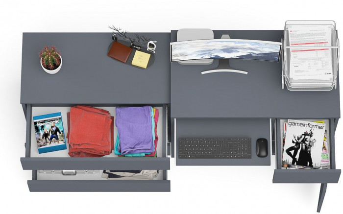 Мори компьютерный стол МС-1 правый + Комод МК800.1, графит