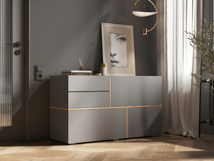 Агат Комод ЛДСП, Графит/Дуб крафт золотой