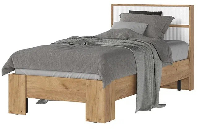 Хелен КР 01 Кровать 0.9х2.0 (0,970х0,928х2,114) белый супер/дуб крафт золото