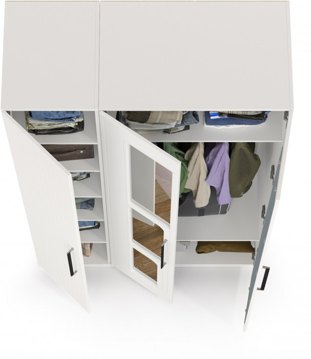 Валенсия Спальня Шкаф для одежды 3-х створчатый с зеркалами, цвет ЛДСП белый шагрень/МДФ белый шагрень, ШхГхВ 126х54,2х225,3 см., универсальная сборка