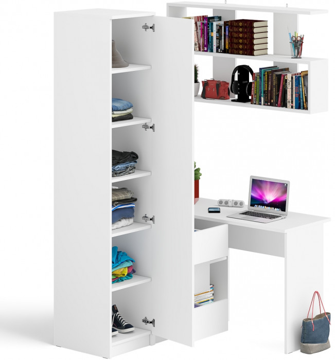 Мори компьютерный стол МС-16 левый + Пенал МШ400.1 + Полка 1200, белый