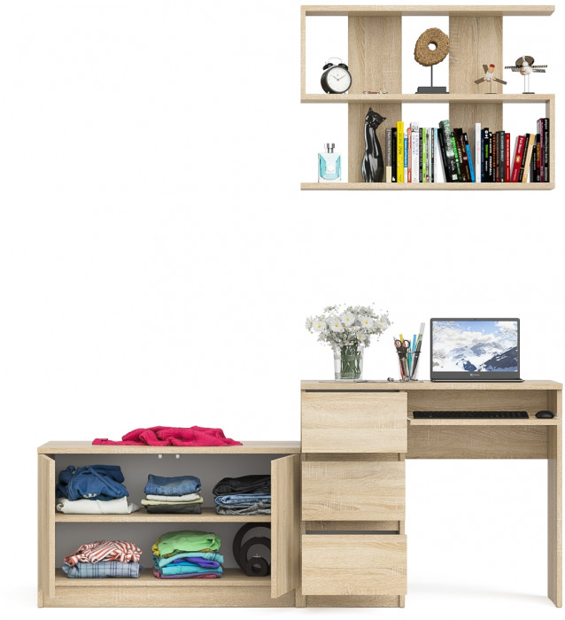 Мори Стол компьютерный МС-6 левый + Тумба МА900.1 + Полка 900, цвет дуб сонома, ШхГхВ 180,4х50,4х209,6 см., НЕ универсальная сборка